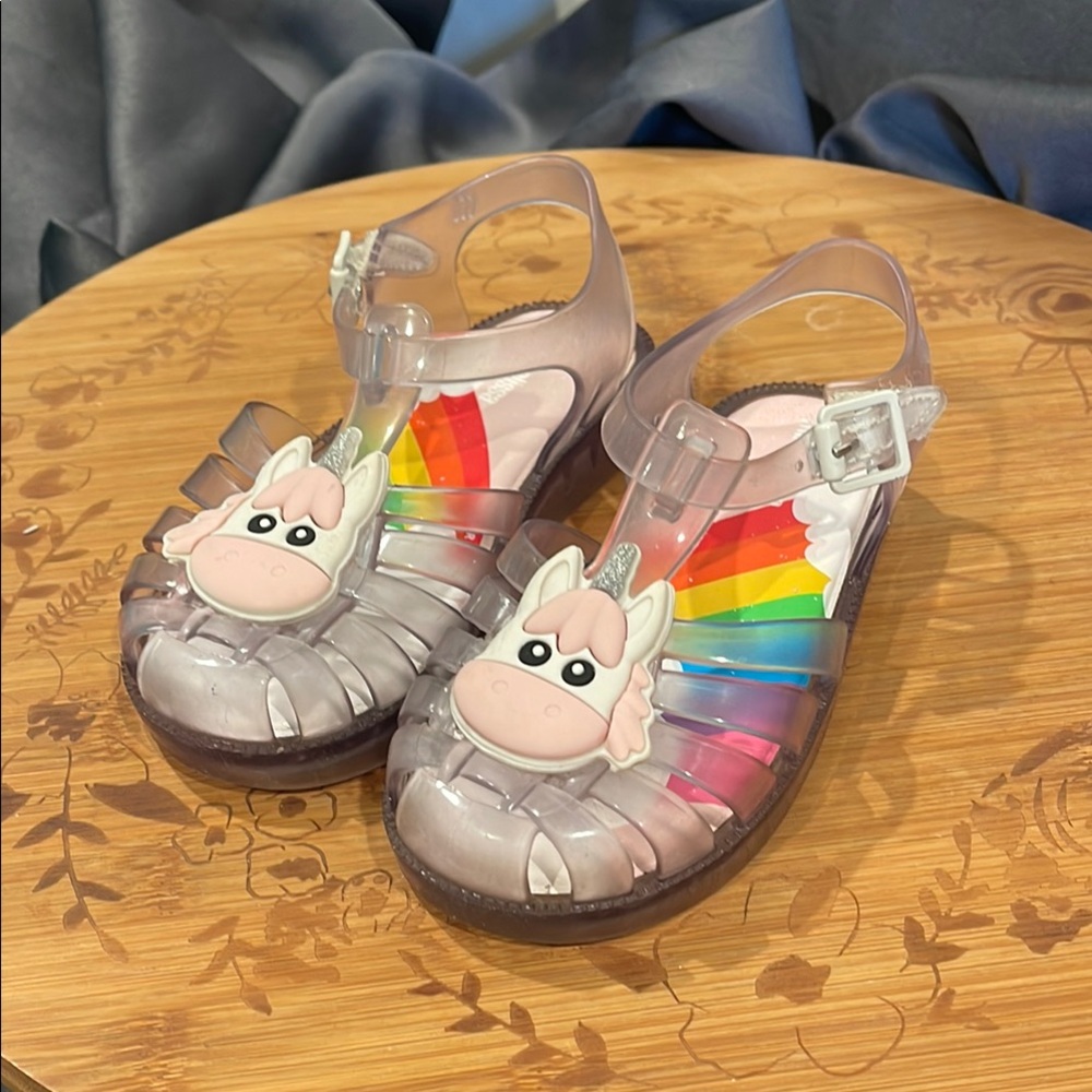 Mini Melissa Clear Sandals with unicorn embellishment
